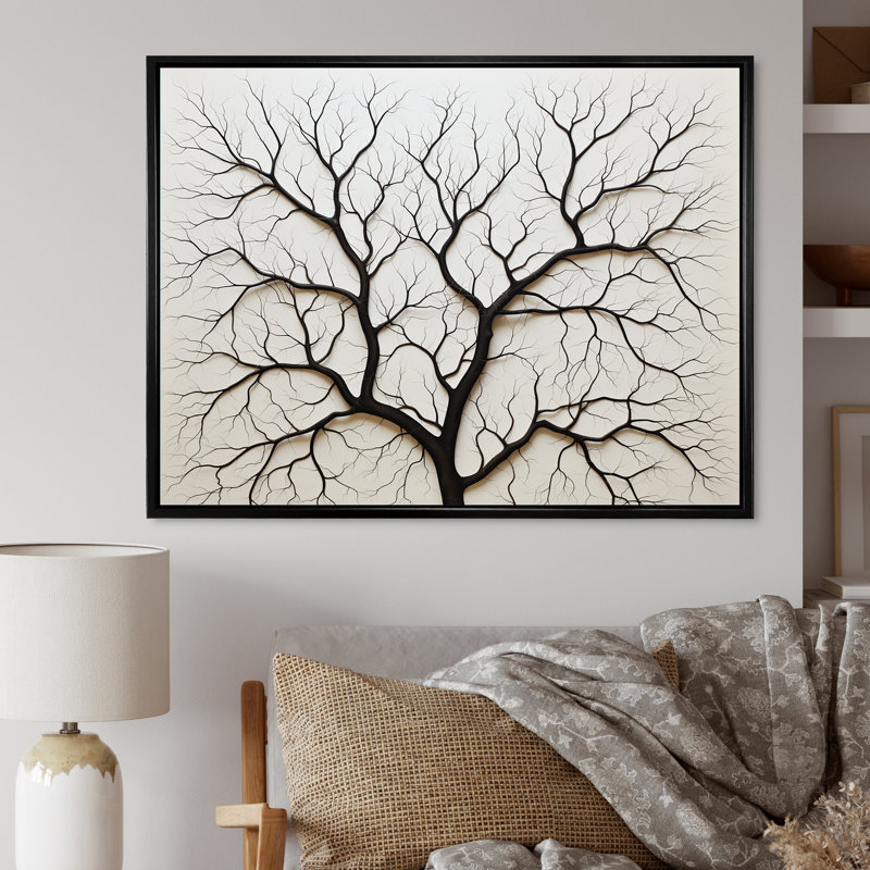 Arbre de minimalisme américain, impression sur toile, Cadre flottant noir, H 12 po x l 20 po x P 1 po