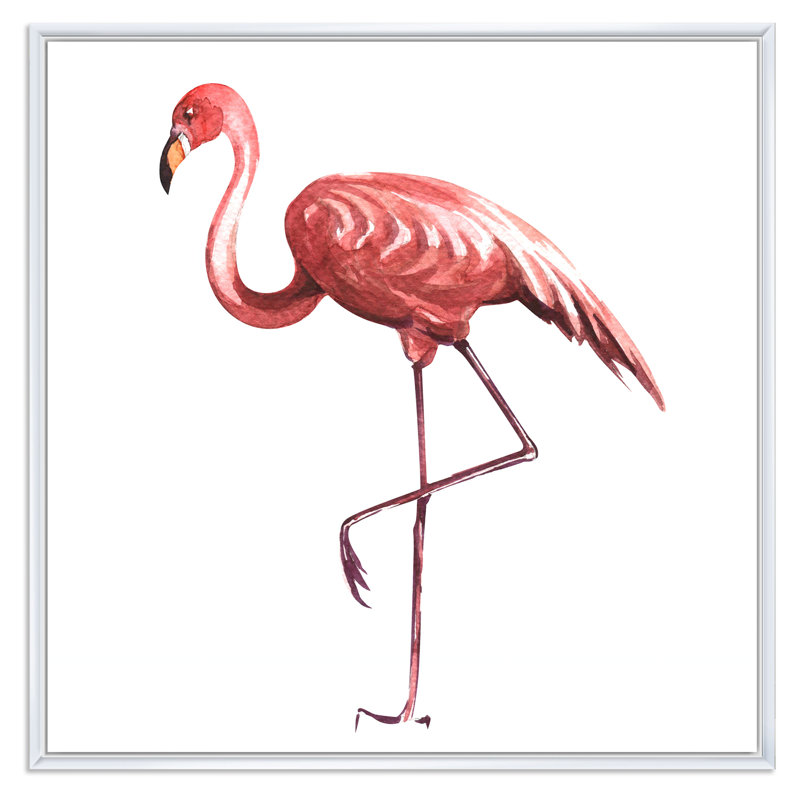 Flamant rose sur une patte - reproduction sur toile, H 36 po x l 36 po x P 1,5 po, Cadre flottant blanc