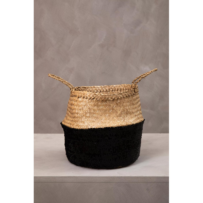 Etta Avenue Seagrass Decorative Basket, 28cm H x 30cm W x 30cm D, Black/Natural