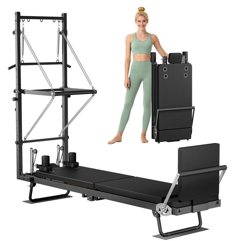 Foldable Pilates Reformer With Tower, Dual Resistance Pilates Machine For Home & Gym Use, Suitable For Beginners & Advanced Users, Black
