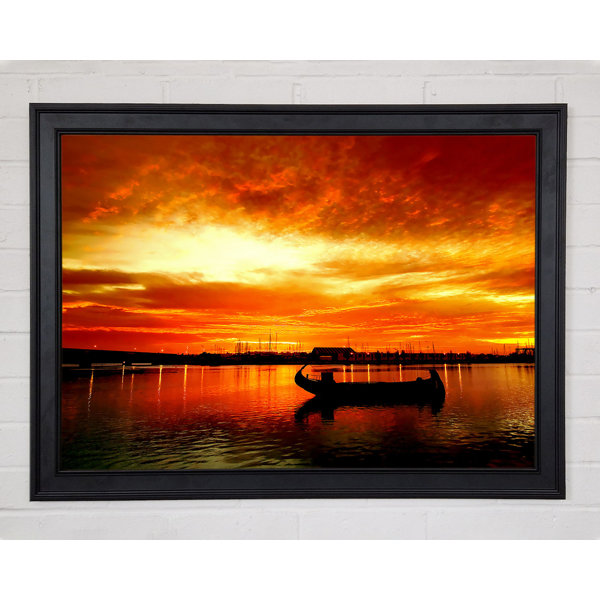 Ebern Designs Fire Sky Lake Orange - Single Picture Frame Print ...