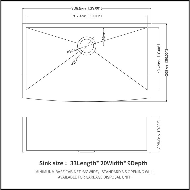 33 Inch Kitchen Sink Stainless Steel 18 Gauge Apron Front Kitchen Sink