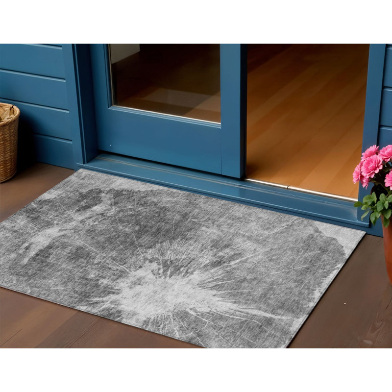 3' X 5' Gray Charcoal And Silver Abstract Washable Indoor Outdoor Area Rug