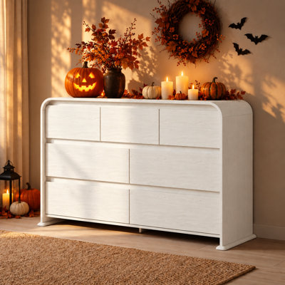 Commode 7 tiroirs de 40 cm de large pour chambre à coucher, en bois, avec 3 petits tiroirs supérieurs et 4 grands tiroirs, meuble de rangement moderne avec large plateau, système anti-basculement et glissières métalliques — Blanc