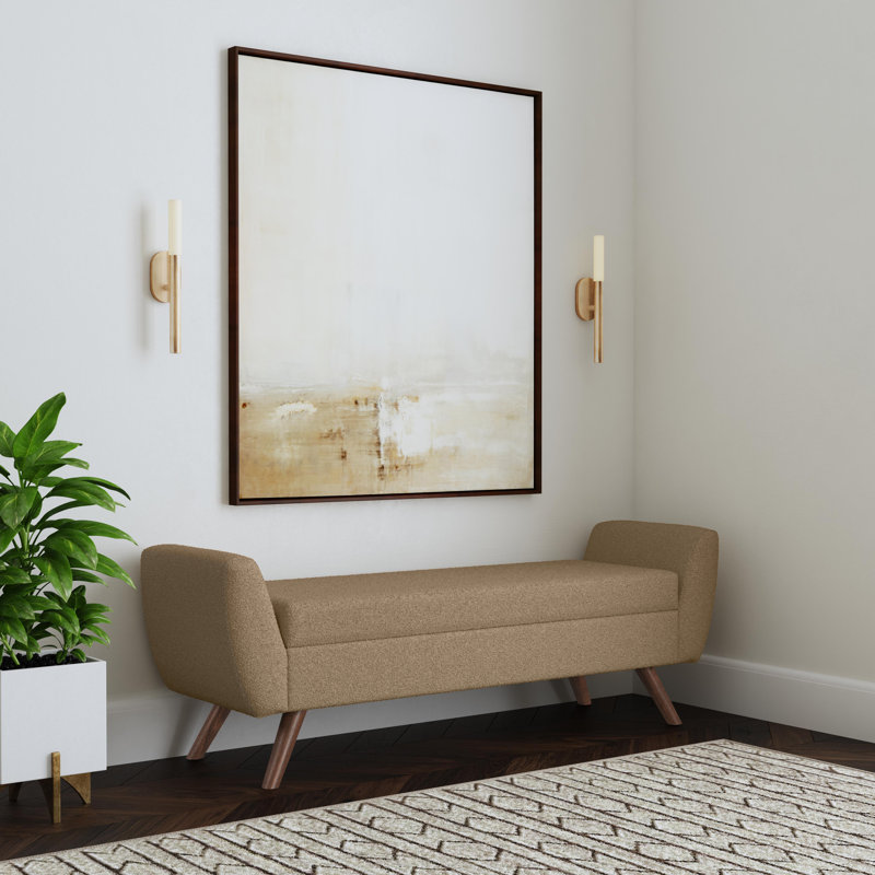 Amsi Upholstered Storage Bench, Brown Boucle