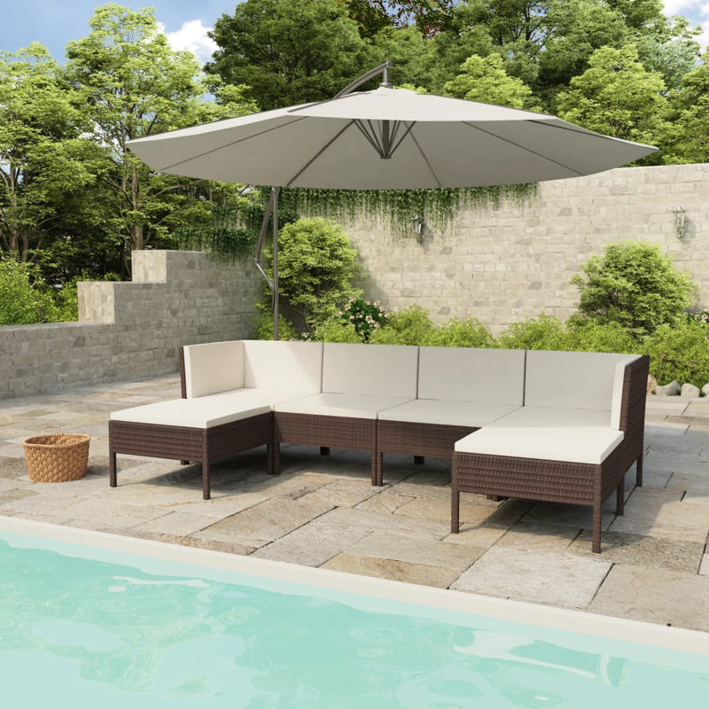 Bayshawne 9 Piece Lounge Chair with Cushions, Brown, Beige, 4