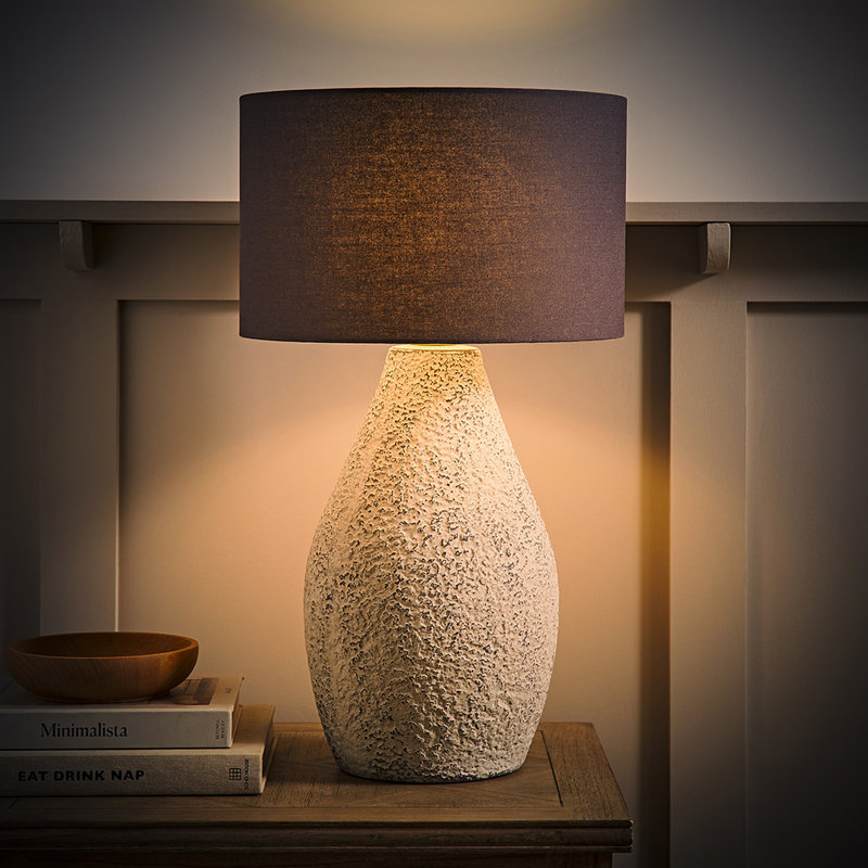 Colin Grey Drum Shade Grey Speckled Hand Finished Ceramic Table Lamp with Bulb