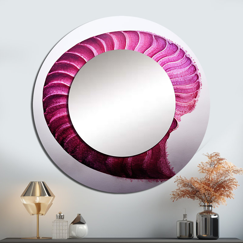 Seit magenta marine en forme de coquillage en spirale - grand miroir Nautilus, décor de miroir mural rond unique moderne, art imprimé en métal