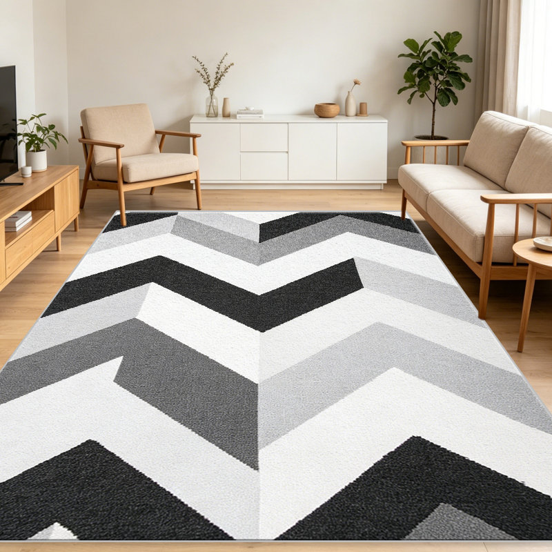 Black and White Chevron carpet-easy to clean, machine-washable, soft and comfortable; suitable for door mats, kitchens, living rooms, bedrooms, corridors, and laundry areas. Easy to clean, durable carpet for home decoration.