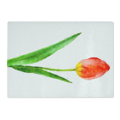 Tempered Glass Orange & Yellow Tulip Flower Chopping Board