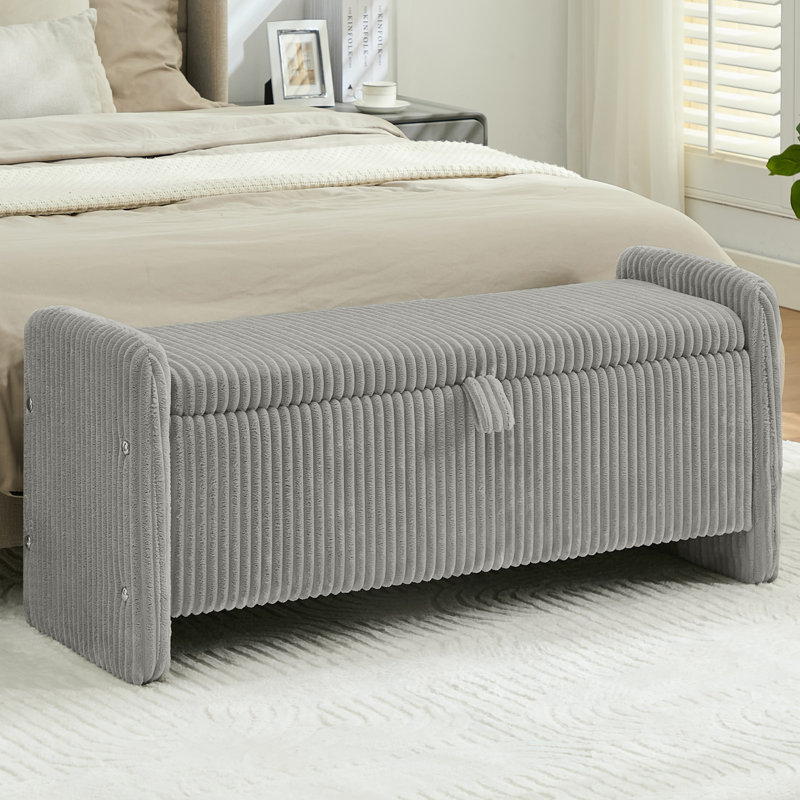 44'' W Corduroy Upholstered Storage Ottoman Bench with Safety Hinge, Gray