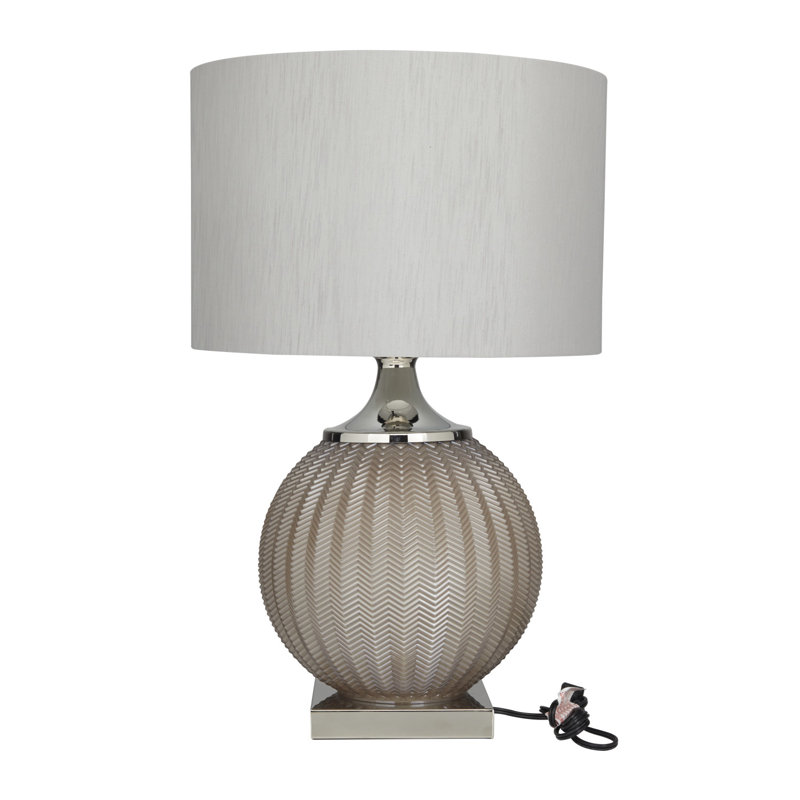 Glass Gray Table Lamp with Chevron Pattern