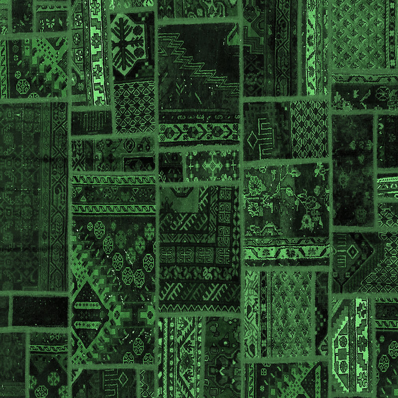 Tapis en laine / polyester tissé à la machine Patchwork vert foncé / vert clair, Carré 7 pi