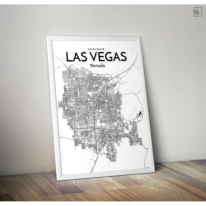 «Las Vegas City Map», reproduction d'impression sur affiche, H 17 po x l 11 po