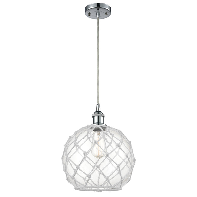 Luminaire suspendu sphère 1 lumière Tobey, Transparent/blanc, Chrome poli, H 120 po x l 8 po x P 8 po