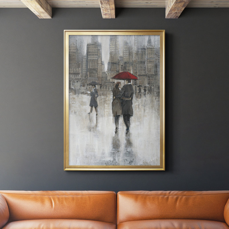 «Rain in the City II», toile encadrée de qualité supérieure - prête à être accrochée, Toile avec cadre doré