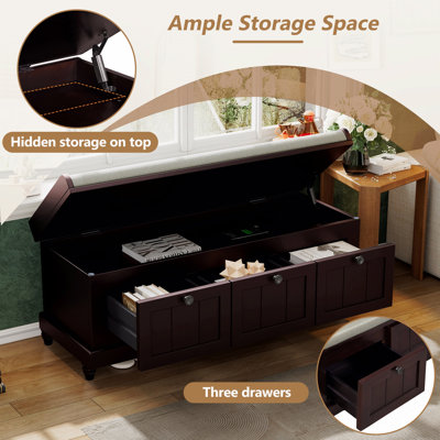 Classic Upholstered 3-Drawer Storage Bench