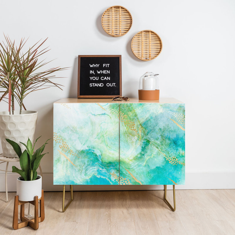 Crédence 2 portes Iveta Abolina Winter Marble II, Turquoise / brun clair