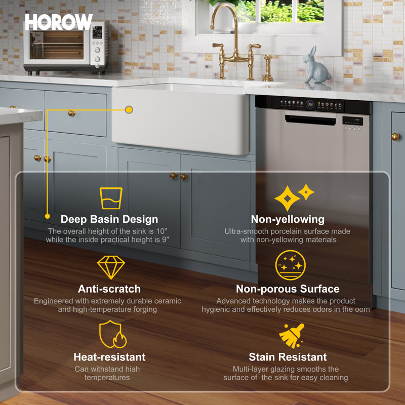 Hadley 30" White Fireclay Farmhouse Kitchen Sink