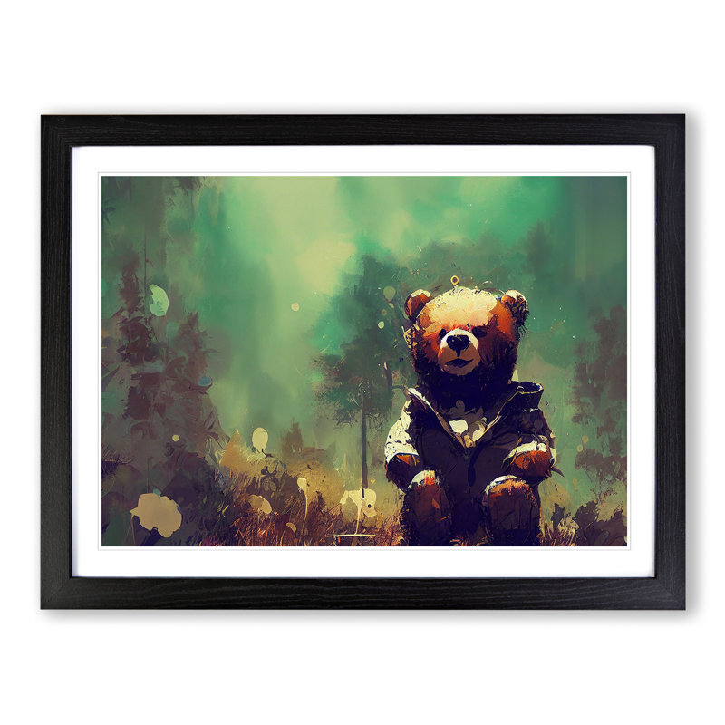 Teddy Bear Vol.2 Abstract - Single Picture Frame Print, Black, 46cm H x 64cm W x 2cm D