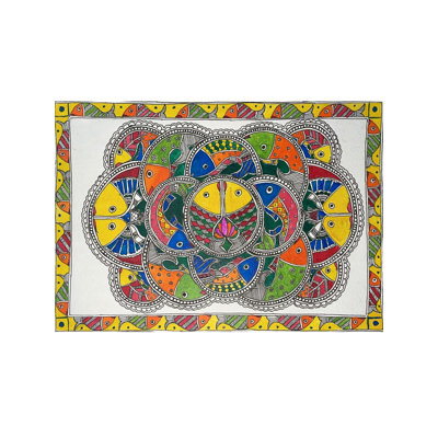 Colorful Machli Ras  | Acrylic On Paper | By Roopa | For Wall Décor