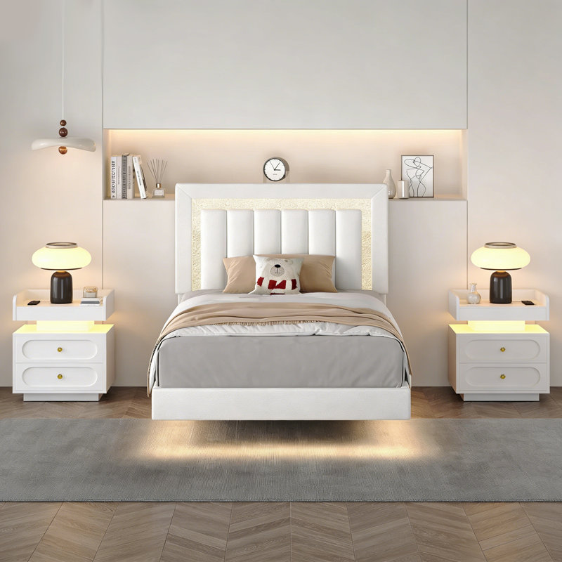 Ensemble de chambre à coucher 3 pièces Smart Bed, Blanc, Lit simple