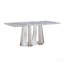 Table de salle à manger en marbre pour 6 personnes, table de salle à manger rectangulaire en faux marbre 70 po avec base en acier inoxydable à finition miroir, table de cuisine moderne en marbre de grande taille (argent, gris) (table unique)-1400406661-1400406680
