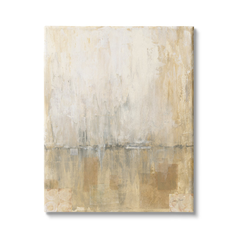«Toile abstraite délavée», art de toile surdimensionné beige, cercles d'horizon gris surdimensionnés par Courtney Prahl