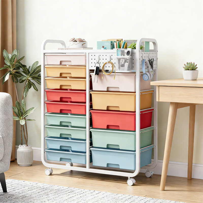 91.15cm H x 76.7cm W Art Cart, White/Blue/Orange