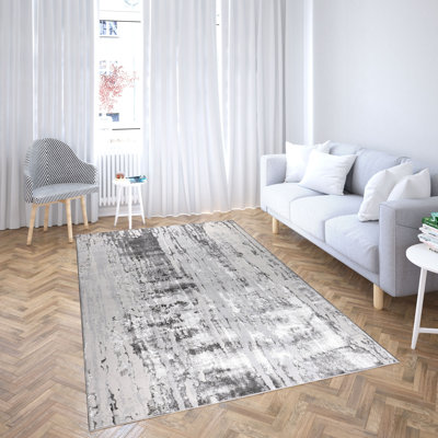 Carl Collection Grey Geometric Transitional Area Rug