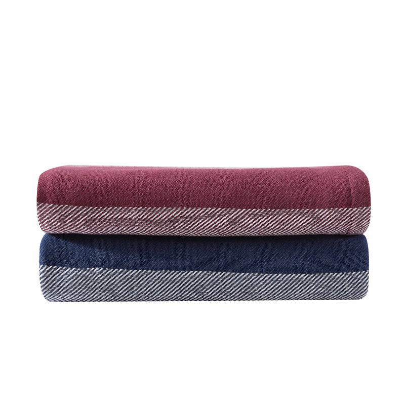 Eddie Bauer Boylston Stripe Cotton Reversible Blanket, Twin, Blue/Grey