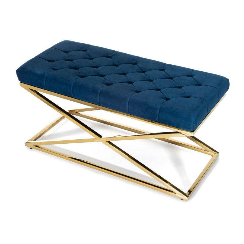 Kolten Polyester Upholstered Bench, Navy/Gold