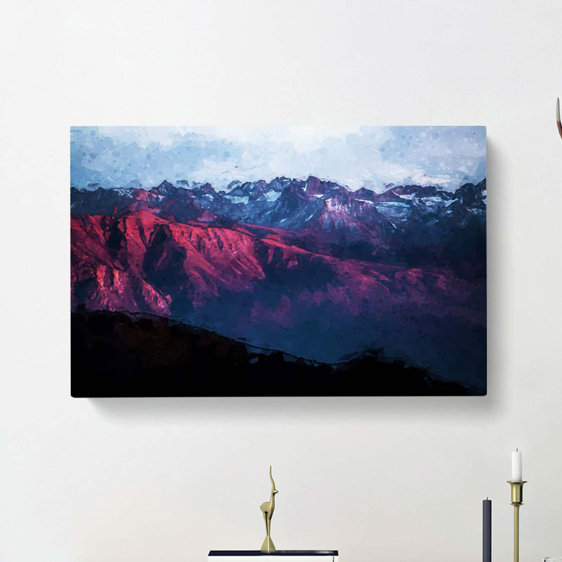 Purple Light Upon Mountain Tops In Abstract - Wrapped Canvas Painting, 40cm H x 60cm W x 3cm D