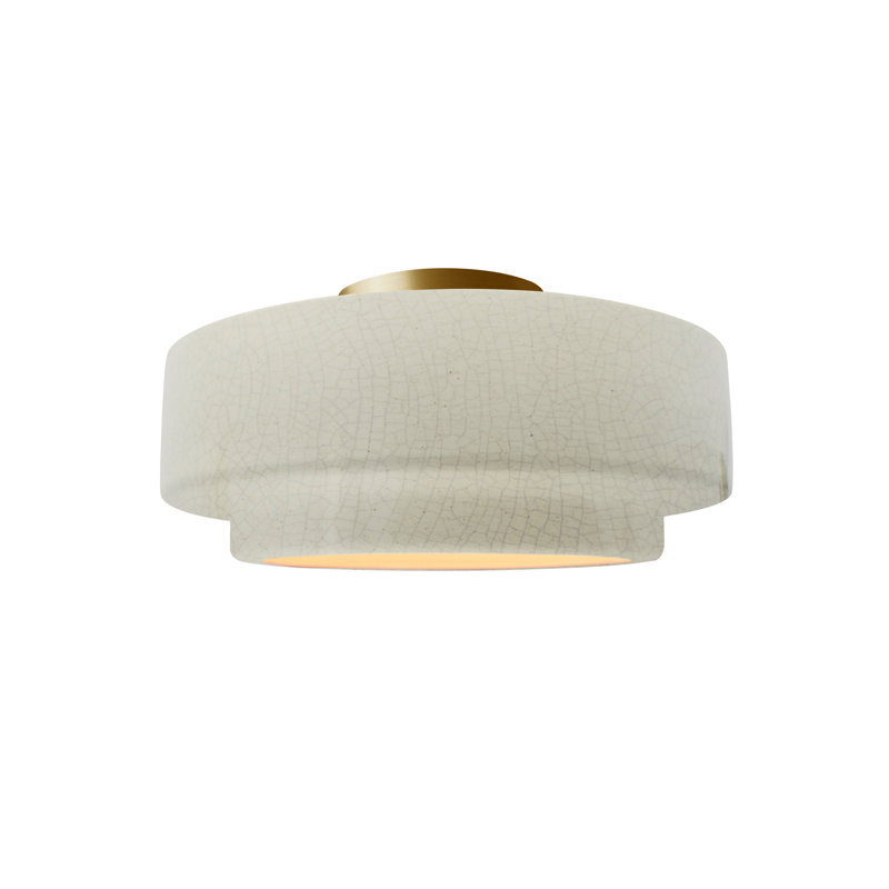 Plafonnier semi-encastré en céramique Dottie, Blanc craquelé, Laiton brossé, H 7 po x l 12 po x P 12 po
