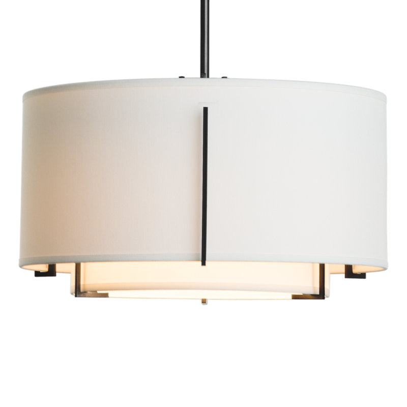 Exos 3 - Light Unique/Statement Drum Chandelier, Flax, Black, 9.7" H x 23" W x 23" D