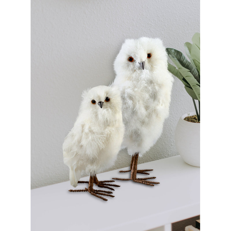 Hibou artificiel à plumes, H 17 po x l 8 po x P 8 po