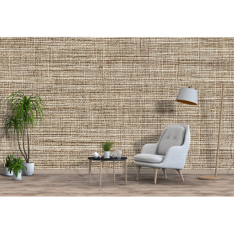 Papier peint texturé en lin - Neutre, aspect tissé, L 120 po x l 80 po, Peler et coller
