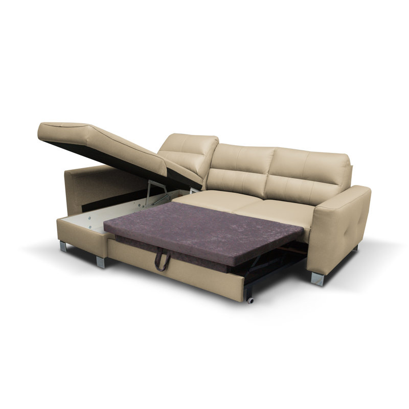 Birdell Leather Corner Sofa with Sleeping Function and Box , Left Hand Facing, Beige