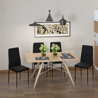 Ensemble de 4 chaises d'appoint rembourrées en cuir de polyuréthane avec pieds en métal pour la cuisine Latitude Run