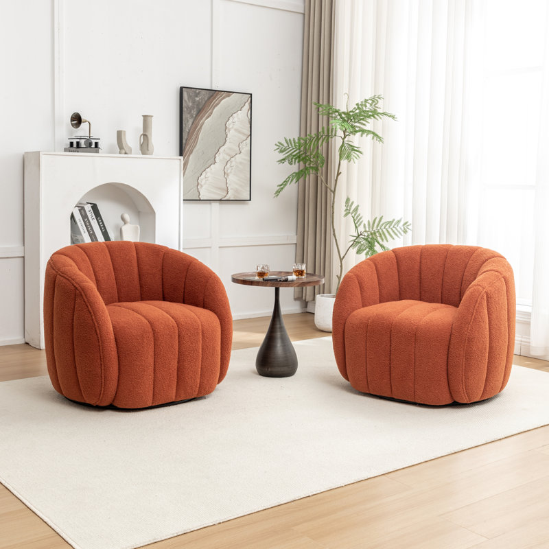 Upholstered Swivel Barrel Chair, OrangePolyester Blend
