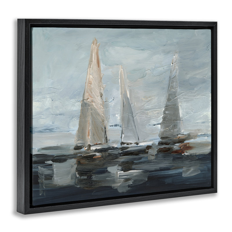  «Painterly Sailboat Trio», art mural encadré sur toile flottante par Ethan Harper, Cadre flottant noir de jais