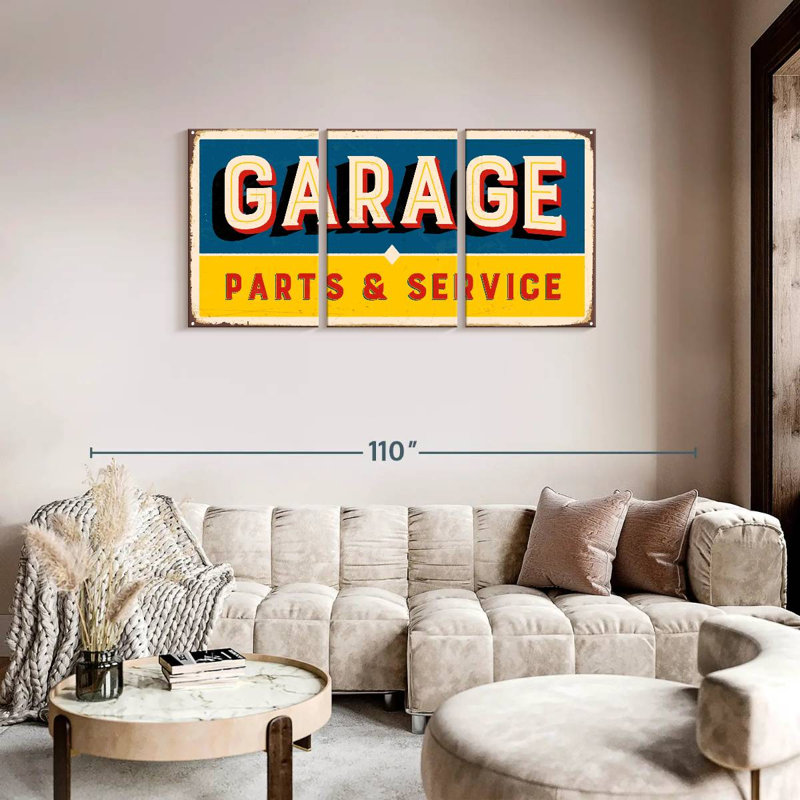 " Vintage Garage Service Sign " 3 Piece Art Set, 36" H x 74" W x 1.25" D