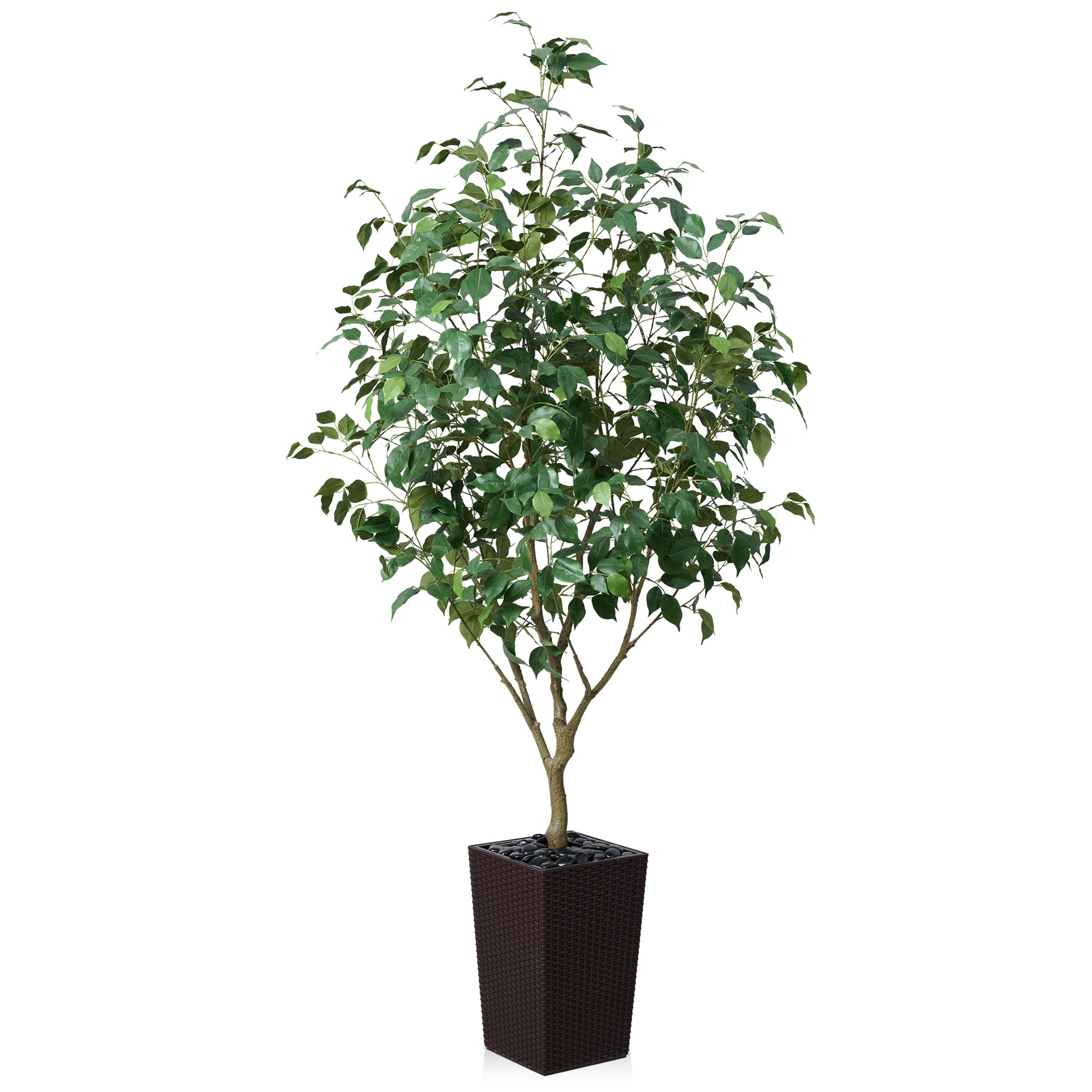 George Artificial Ficus Tree, UV Protected Faux Greenery with Huge Decorative Base for Indoor Outdoor, Brown