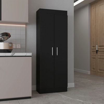 5-Shelf Black Cabinet For Kitchen Pantry - Functional Design Cabinet, Enhances Organization