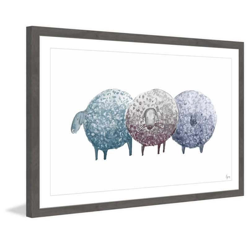 « trois mouton », reproduction d’art encadrée, H 16 po x l 24 po x P 1,5 po