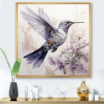 Colibri gris flottant Blooms I - Colibri, art mural animal