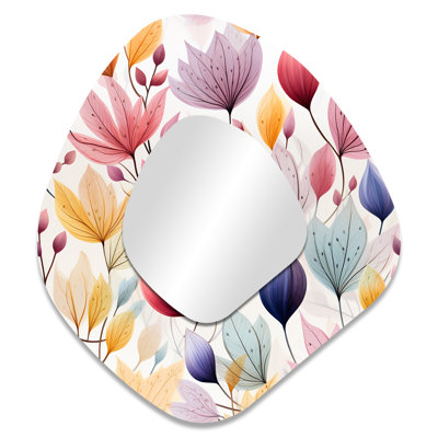 Watercolor Foliage Botanical Pattern I - Botanical Asymmetrical Decorative Mirror, Boho Unique Shape Wall Mirror, Printed Metal Art