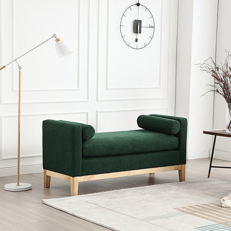 Élégant banc rembourré avec repose-pieds et coussins, Vert