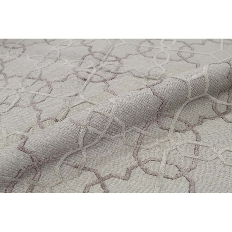 Cotton Geometric Area Rug in Silver