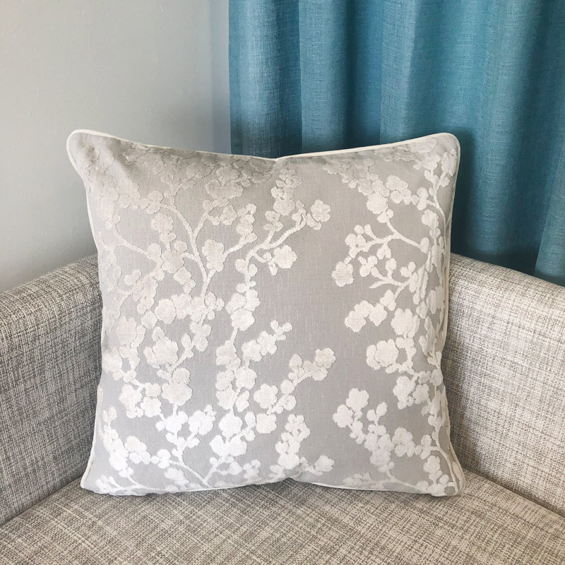 Embroidered Feather Throw Pillow, Ecru
